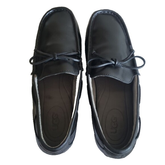 UGG Australia Men\'s Loafers Size 14 Black Leather Driving Shoes Moccasins